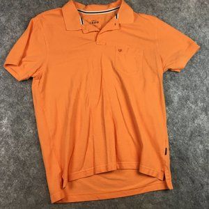 Izod Polo Shirt L Mens Orange Slim Fit 100 Cotton Solid White Pocket Logo Collar